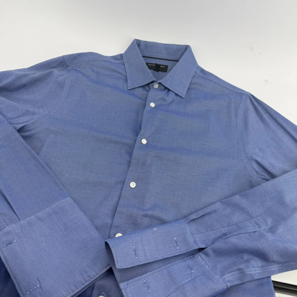 Banana Republic Mens Blue Non Iron Slim Fit French Cuff Dress Shirt L 16-16.5